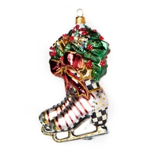 New Mackenzie-Childs Holiday Skates Glass Christmas Ornament - Picture 1 of 2