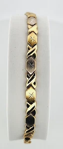 10K Karat Solid Two Tone Multi Color Gold Bracelet 7.5" Long Free Shipping - Picture 1 of 7