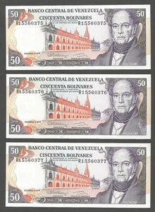 Venezuela 50 Bolivares 8.12.1992; UNC; P-65d; BNB-B332c; Lot of 3 consecutive # - Picture 1 of 2