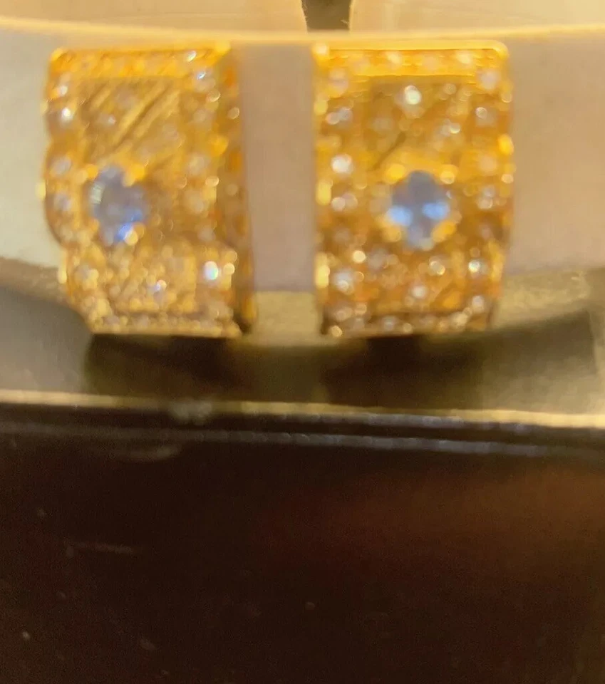 💎Женские золотистые бледно-голубые серьги-клипсы со стразами - Изображение 1 из 4