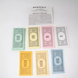 Piezas de dinero Monopoly 1961 vintage piezas de repuesto efectivo con instrucciones - Imagen 1 de 8