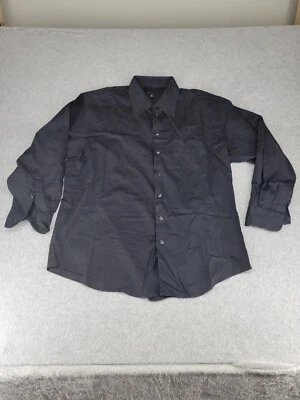 Camisa de vestir Perry Ellis Portfolio para hombre talla 18,5 negra puño de barril abotonada Foto 1 de 4