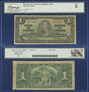 CANADA 1937 H/A $1 NARROW PANEL LCG GRADED GOOD 6 - Picture 1 of 1