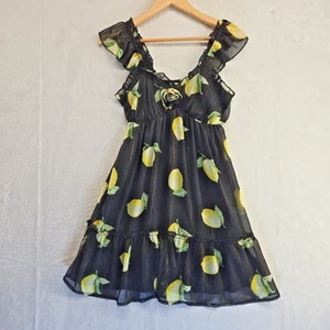 Y2K Kawaii Babydoll Milkmaid Top Size Small Gyaru Lemons Fruit Ruffle Sheer Cami - Picture 1 of 14