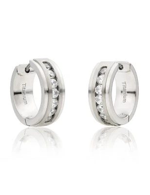 Pendiente de aro hipoalergénico de titanio puro G23 pavimentado grado 5A circonita cúbica para oído sensible Foto 1 de 4