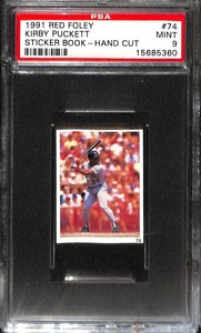 1991 Red Foley #74 KIRBY PUCKETT STICKER BOOK - HAND CUT PSA 9 15685360