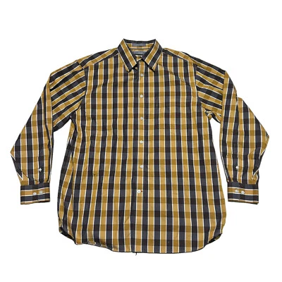 Camisa masculina Daniel Cremieux grande marrom xadrez dourada botão para cima outono casual - Imagem 1 de 4