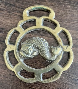 Antique Horse Equine Saddle Bridle Show Medallion Medal Brass Asian Koi Fish  - Picture 1 of 3