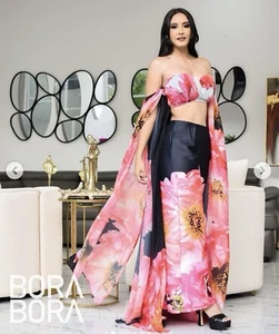 NEW NWT L'ATISTE 2 piece set outfit floral pants and caped tube top sz M - Picture 1 of 17