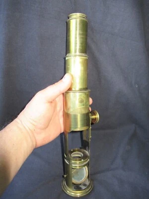 RARE ANTIQUE MICROSCOPE BRASS DRUM TAMBOUR 33 cm max 25 cm mini - Photo 1/4