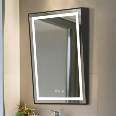 Espejo de baño LED grande inclinable fijo antiniebla LED regulable espejo inclinado con marco Foto 1 de 4