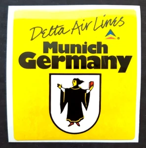 Vintage DELTA AIRLINES Vinyl Luggage Sticker Travel Label ~ MUNICH GERMANY - Picture 1 of 1