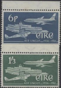 Ireland 1961 Silver Jubilee of Aer Lingus Airlines 6p & 1'3 set, mint MNH - Picture 1 of 1