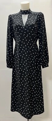 Damas Ex River Island Negro Lunares Gargantilla Vestido Con Dividido Talla 14 16 Foto 1 de 4