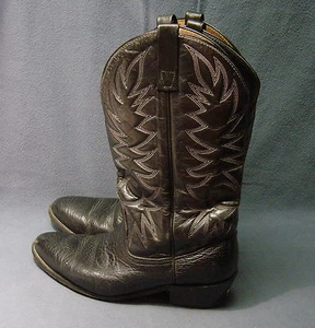 MEN'S PALOMINO BLACK LEATHER COW BOY BOOTS SIZE 9D - Picture 1 of 12