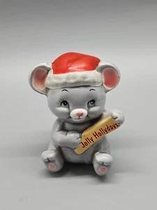 Vintage Russ Christmas Mouse 'Jolly Hollydays' Ceramic 2" x 2.75" - Picture 1 of 8