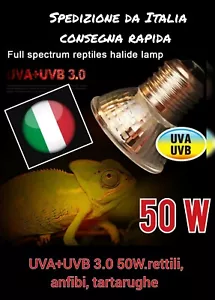 Lampadina lampada faretto spot UVA+UVB 3.0 50W.rettili, anfibi, tartarughe - Foto 1 di 10