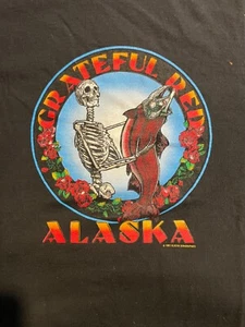 Vintage Grateful Red Alaska Fishing T-Shirt 1991 Dead Head Salmon 1991 90's Tee - Picture 1 of 4