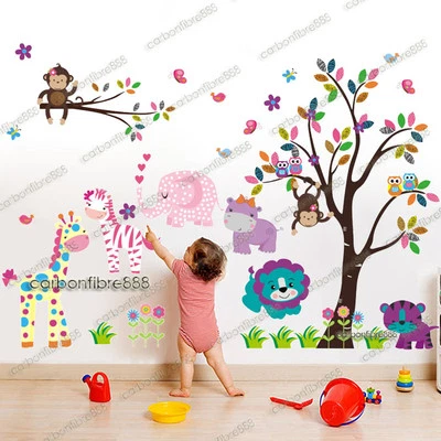 Owl Monkey Flower Tree Animal Zoo Wall Stickers Art Decal Paper Girls Kids Decor - Image 1 of 4