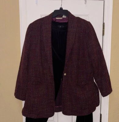 Blazer de viaje TravelSmith para mujer borgoña acrílico tejido a cuadros a cuadros L usado en excelente estado Foto 1 de 4