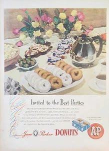 1947 A&P Jane Parker Impreso Anuncio Vintage Efímero Arte de Pared Decoración Donuts - Imagen 1 de 1