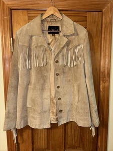 Giacca donna vintage anni 90 Braetan pelle frange taglia XL marrone chiaro - Foto 1 di 23