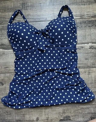 Camiseta sin mangas Liz Claiborne para mujer blanca azul marino a lunares talla XL Foto 1 de 4