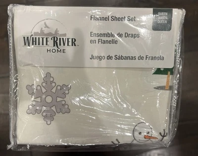 Juego de sábanas de franela White River Home Queen rojo camión cámper muñeco de nieve invierno BassPro Foto 1 de 4