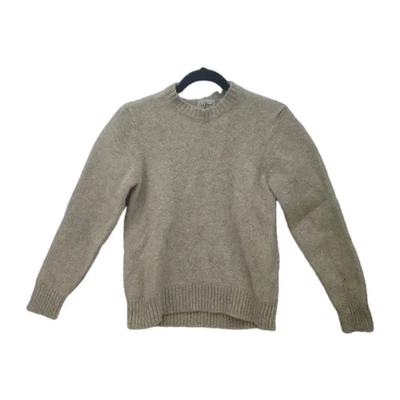 LL Bean Sweater Mens Medium Reg Beige 100% Shetland Wool Crewneck Pullover Knit - Image 1 of 3