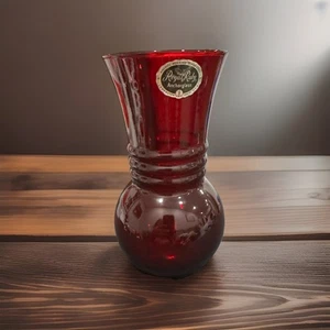 Vintage Anchor Hocking Royal Ruby Red Glass Vase Ribbed  6 3/8” Height - Picture 1 of 3