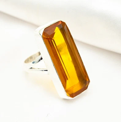 Bonito anillo de plata de ley 925 hecho a mano con piedras preciosas de topacio miel AAA+ joyas Foto 1 de 4