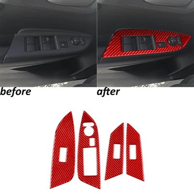 Panel de interruptor de elevación de ventana de fibra de carbono rojo 4 piezas para Honda Fit Jazz 2014-2020 Foto 1 de 4