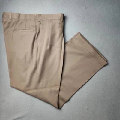 Calça social masculina Corbin 42x32 bronzeada plissada algemada calças EUA clássica frente plana - Imagem 1 de 4