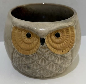 KERAMIK GLASIERT BRAUN UND BEIGE EULE ÜBERTOPF ~ 4" - Bild 1 von 6