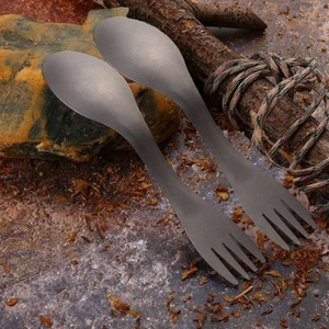 Portable 2 in 1 Spoon Fork Titanium Alloy Camping Spoon Fork Backpacking Trips - Picture 1 of 12
