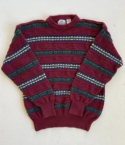 Vintage 90s Grandpa Cosby Textured Cable Knit Multicolor Knit Sweater Large - Picture 1 of 6