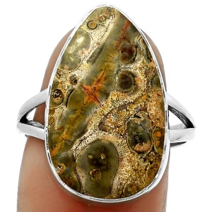 Natural Leopard Skin Jasper 925 Sterling Silver Ring s.8.5 Jewelry R-1002 - Picture 1 of 5