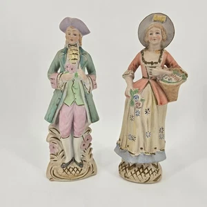 Estatuillas de cerámica victorianas vintage pareja cortejo 10,5" hechas en Japón ocupado - Imagen 1 de 11