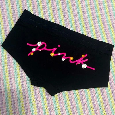 全新 粉色 维多利亚的秘密 黑色 花卉 印花 棉 男孩 短裤 内裤 尺寸 M! — 第 1/4 张图片