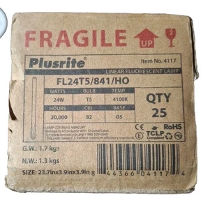 Box Of 25 Plusrite FL24T5/841/HO linear fluorescent lamps nib - Picture 1 of 2