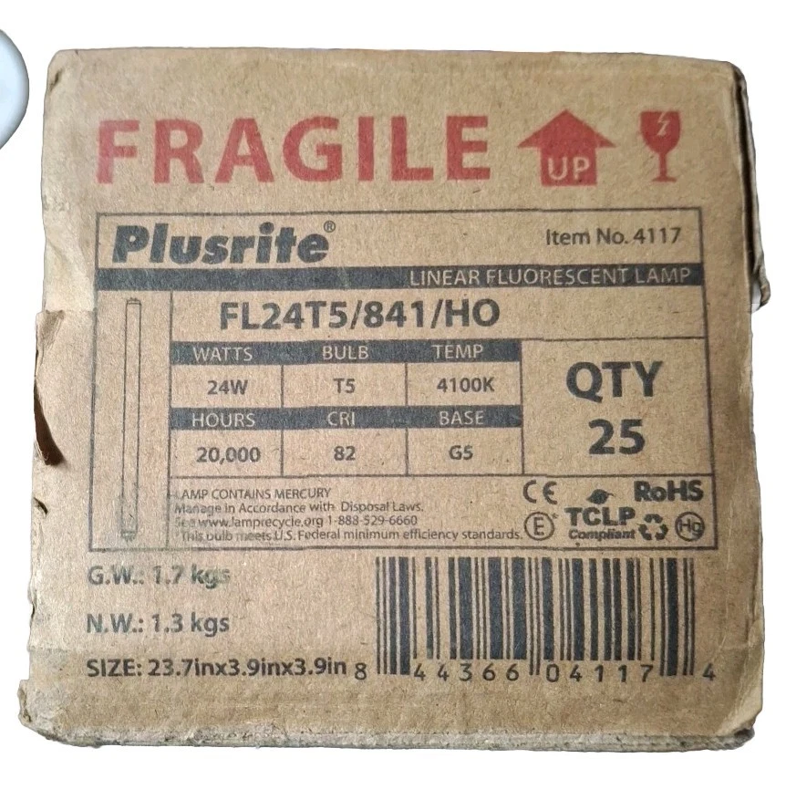Box Of 25 Plusrite FL24T5/841/HO linear fluorescent lamps nib - Image 1 of 2
