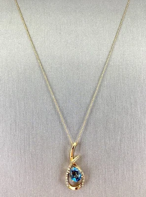 Levian 14K 玫瑰金蓝色黄玉巧克力钻石吊坠 19 英寸项链 — 第 1/4 张图片