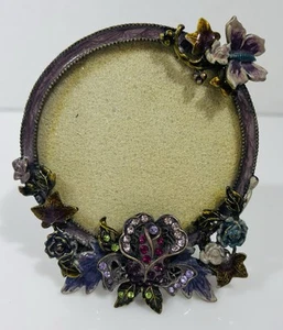 stunning vintage Jeweled Floral / Crystal Butterfly Picture Frame 3x25” X 3x25” - Picture 1 of 11