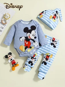 3pcs Boys' Mickey Mouse Long Sleeve Top, Striped Pants + Hat Brand New 6-9 m - Picture 1 of 2