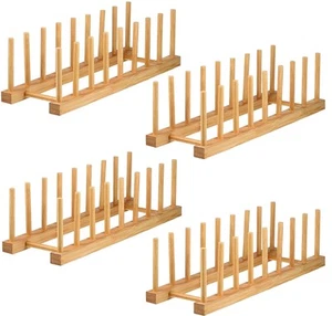 4 Pack Bamboo Cupboards Dish Rack - Plate Stand Pot Lid Holder Kitchen Cabinet - Picture 1 of 6