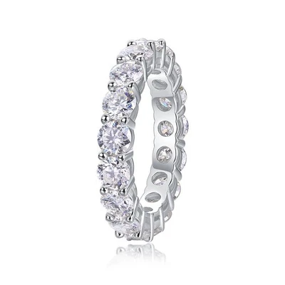 5.1CTW Round Cut Moissanite Eternity Engagement Band Ring 925 Sterling Silver - Image 1 of 4