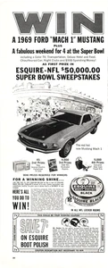 Ford Mach One Mustang 1969 Super Bowl Sweepstakes Entry Offer Vtg Mag Print Ad - Picture 1 of 1