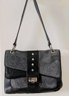 BODHI итальянский мягкий кожаный леопард печать через плечо черный серый наплечная сумка сумочка - Изображение 1 из 4