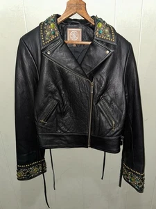Chaqueta de cuero Double D Ranch abrigo raro con joyas para mujer mediana Western Cross - Imagen 1 de 6
