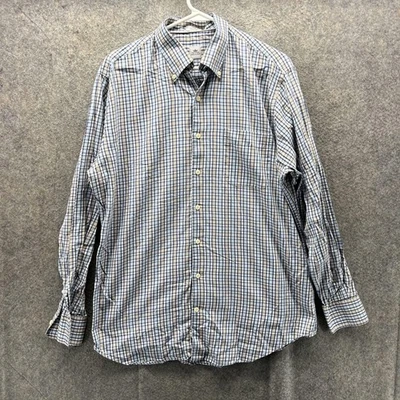 Camisa Peter Millar Para Hombre Grande Azul Tostado Cuadros Abotonada Algodón Vestido Oxford Foto 1 de 4
